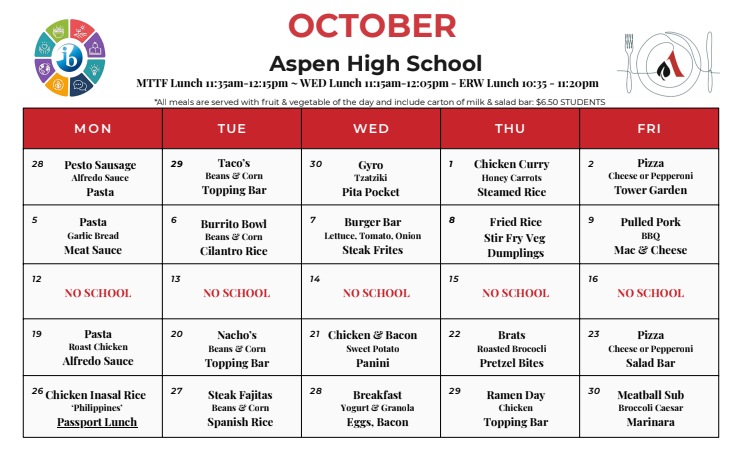 AHS Lunch Menu
